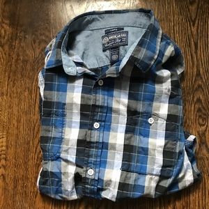 American Rag Blue/Black Checkered Button Down LG